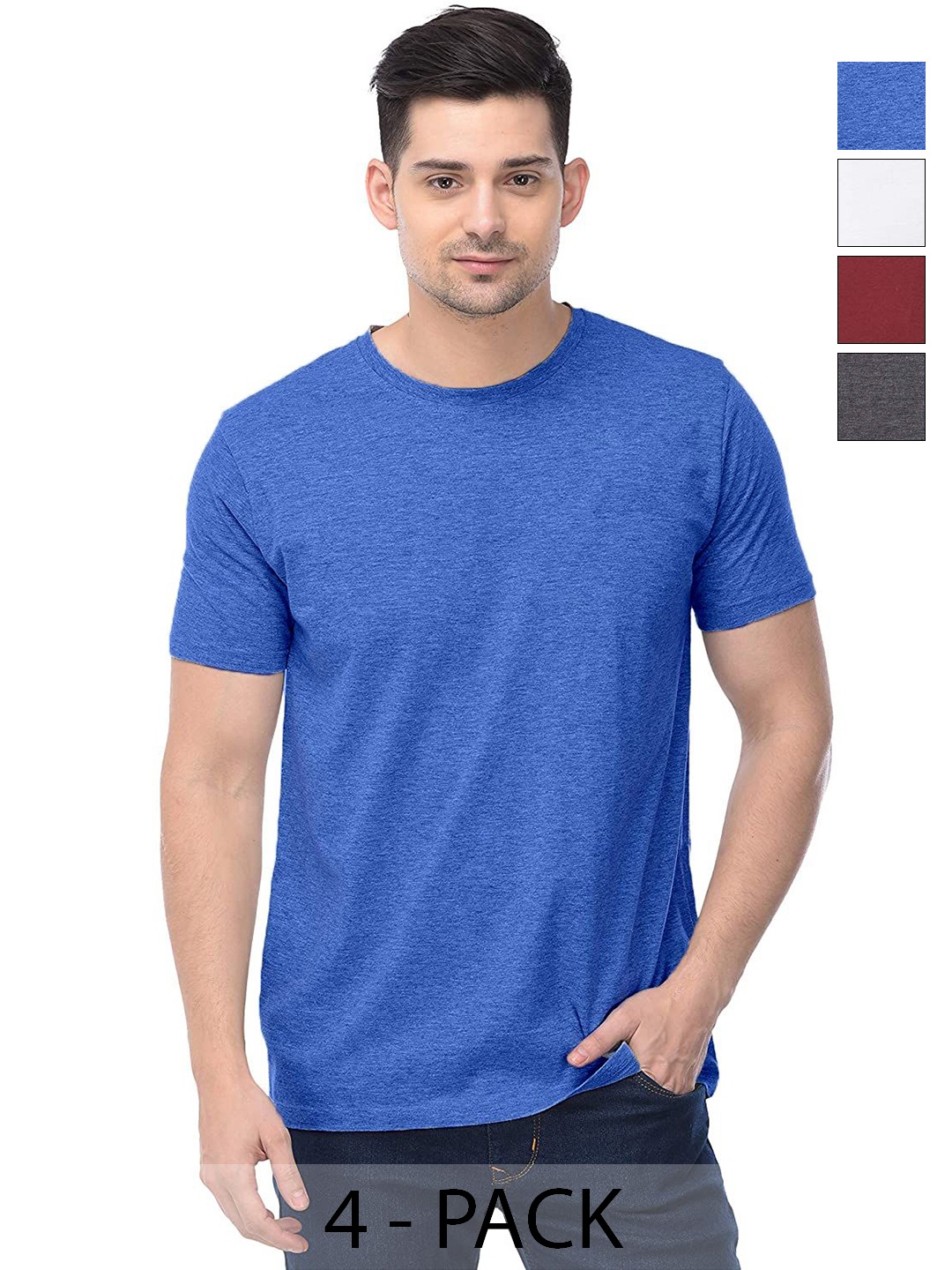 

COLOR CAPITAL Unisex Pack Of 4 Solid Round Neck Cotton T-shirts, Grey