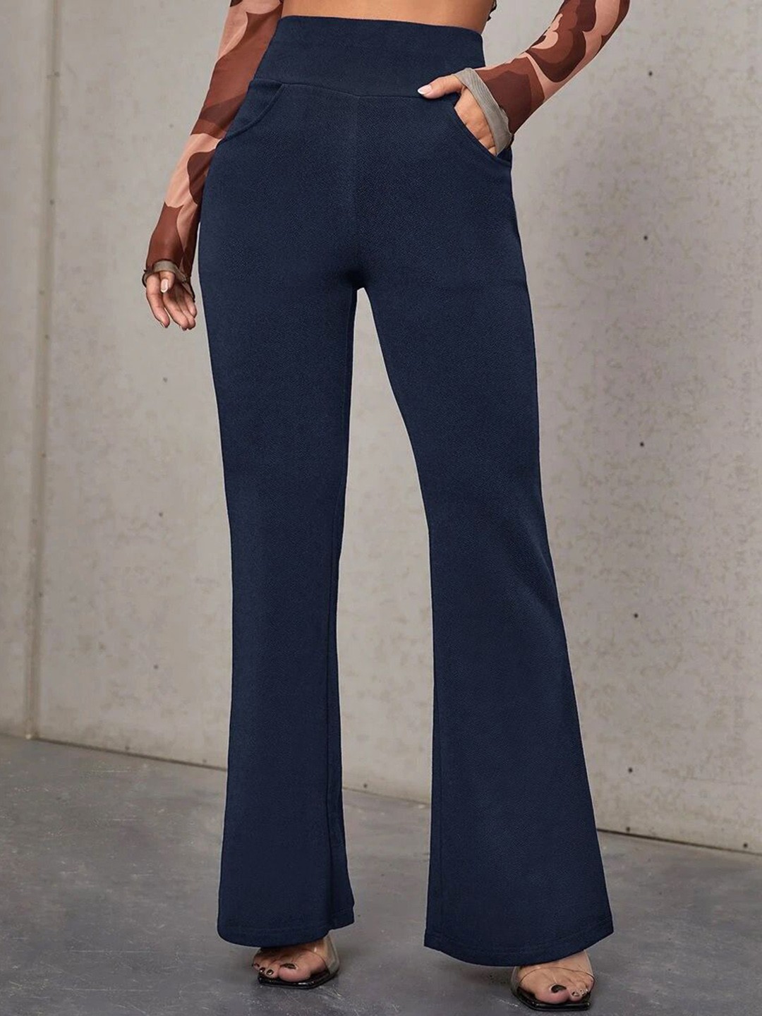 

Stylecast X Slyck Women Comfort Flared Bootcut Wrinkle Free Trouser, Navy blue