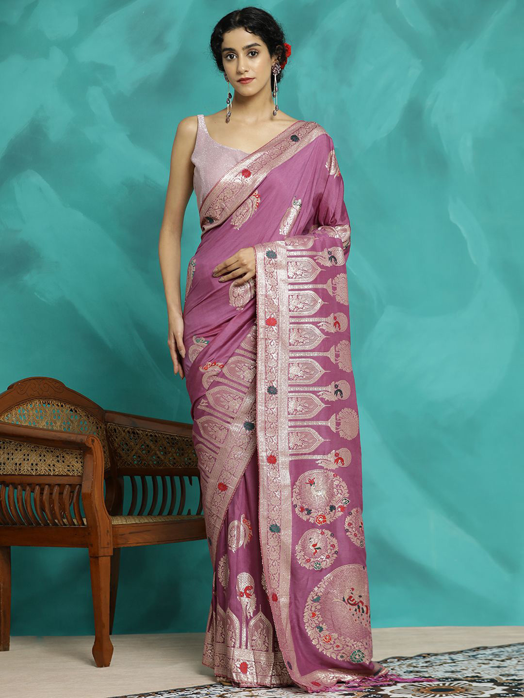 

Jaipur Kurti Festive Zari Woven Heavy Banarasi Saree, Lavender