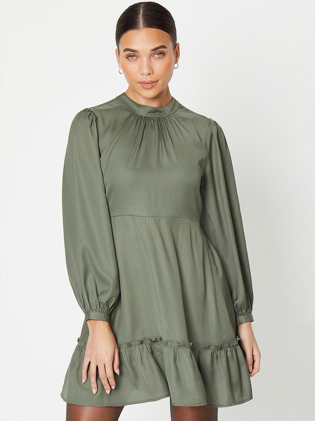 

DOROTHY PERKINS Petite Frilled A-Line Mini Dress, Olive