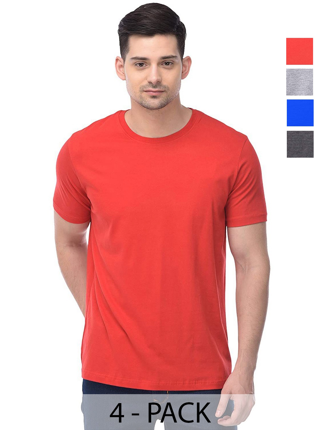 

COLOR CAPITAL Unisex Pack Of 4 Cotton T-Shirts, Red