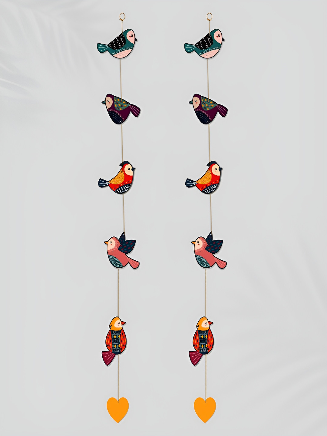 

Home Delight 2 Pieces Yellow & Red Birds Toran Wooden Wall Hanging