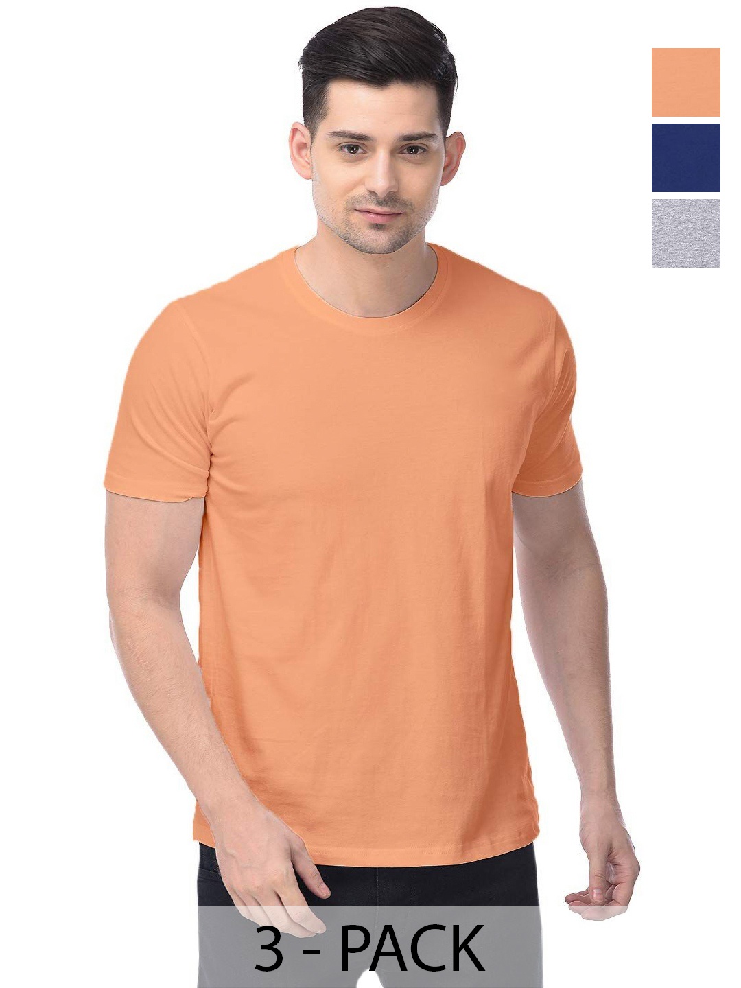 

COLOR CAPITAL Unisex Pack Of 3 Solid Round Neck Cotton T-shirts, Orange