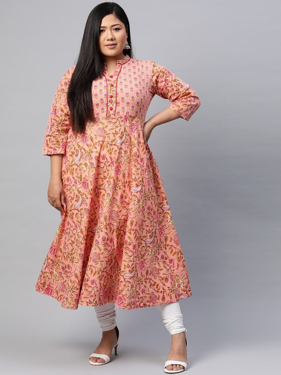 

YASH GALLERY Women Floral Printed Flared Sleeves Sequinned Anarkali Kurta, Pink