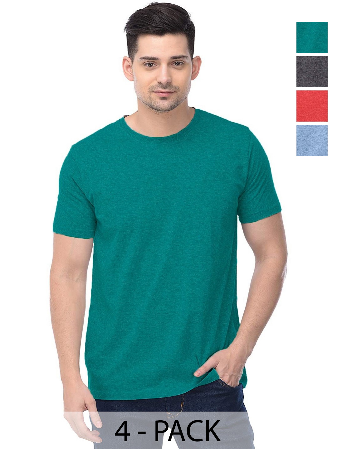 

COLOR CAPITAL Unisex Pack Of 4 Solid Round Neck Cotton T-shirts, Red