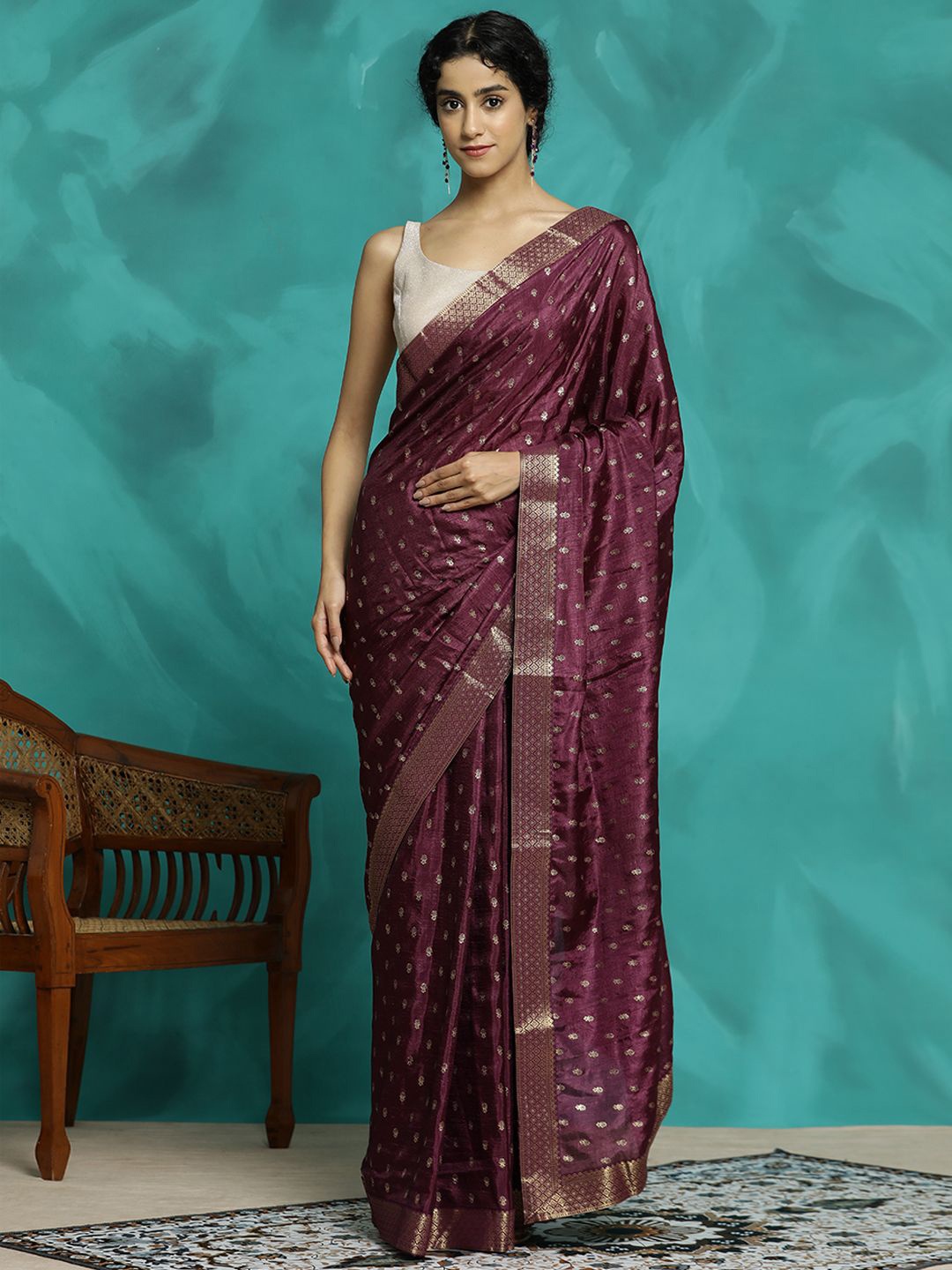 

Jaipur Kurti Silk Blend Party Wear Saree, Purple