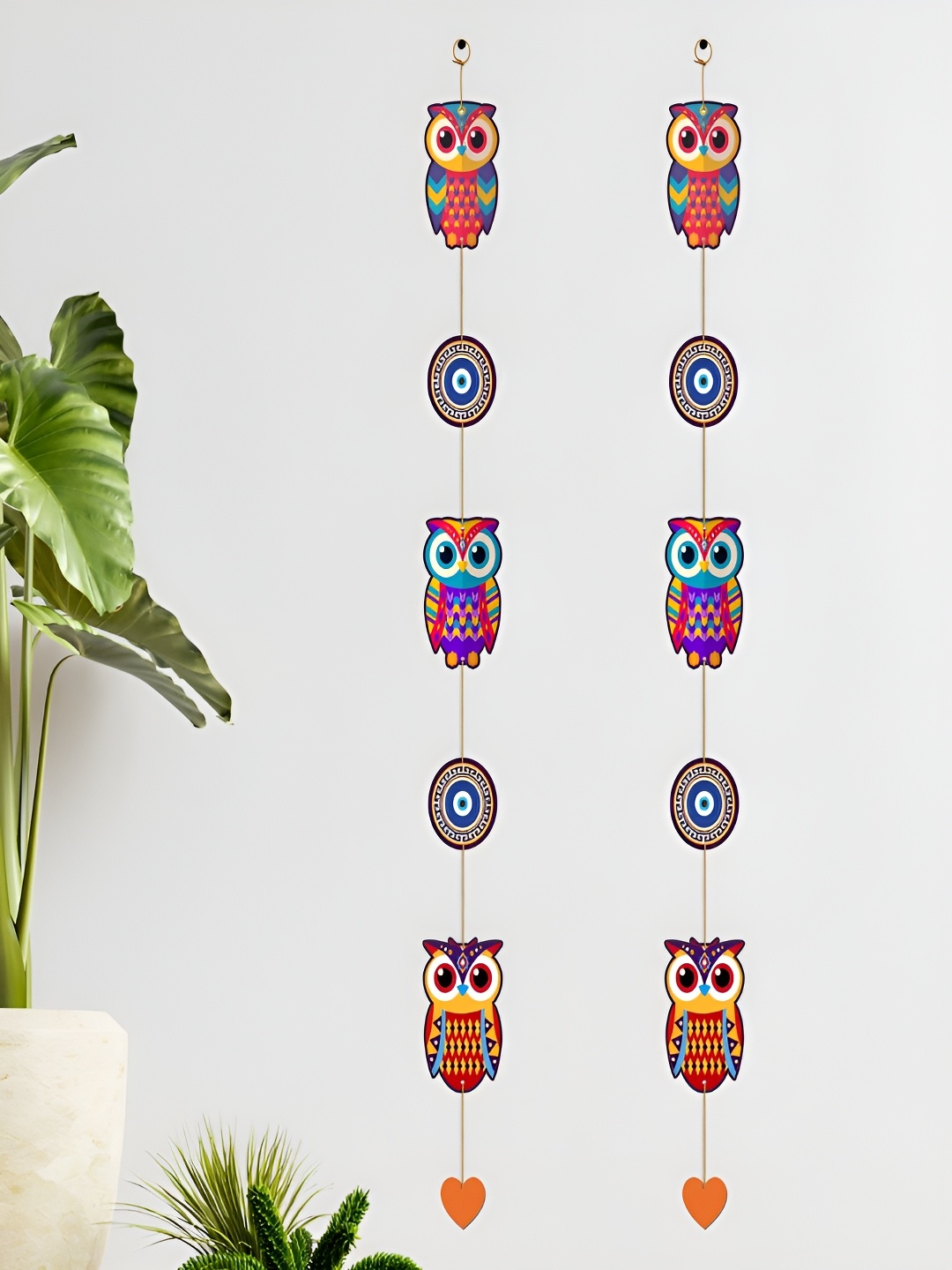

Home Delight 2 Pieces Pink & Blue Evil Eye Toran Wooden Wall Hanging