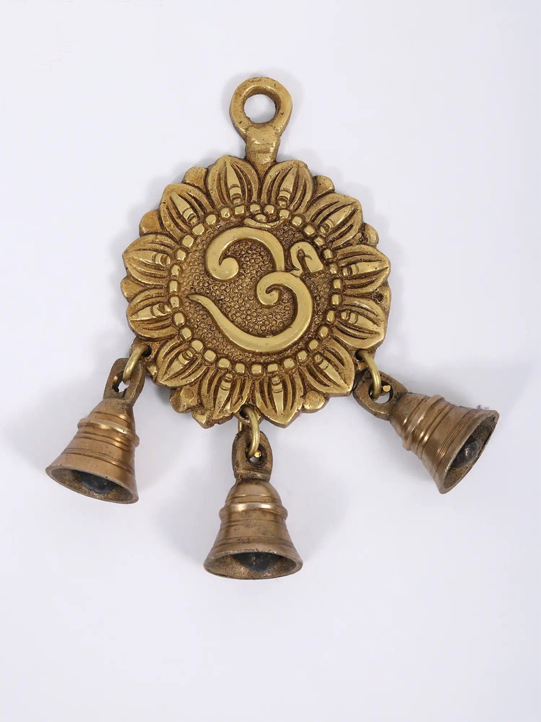 

Exotic India Gold-Toned Om Hanging Bell Brass Pooja Essentials