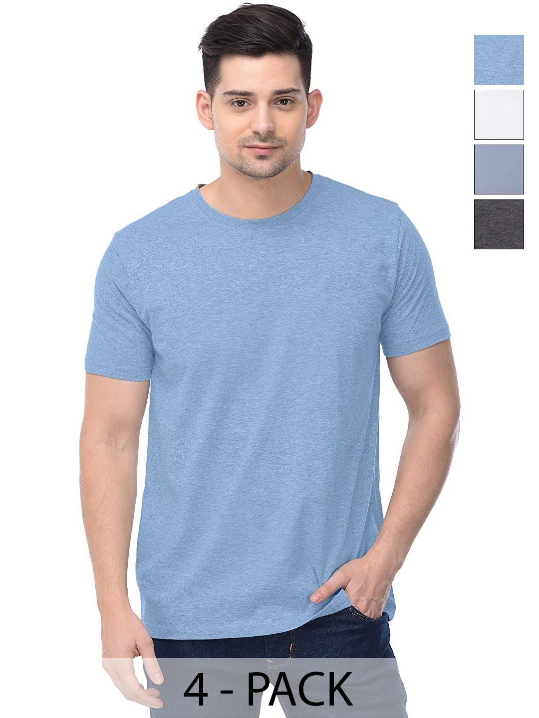

COLOR CAPITAL Unisex Pack Of 4 Solid Round Neck Cotton T-shirts, White