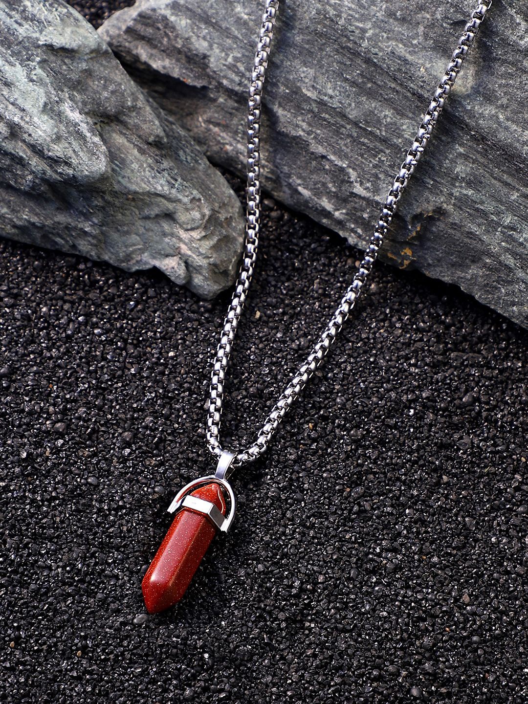 

French Accent Men Silver-Plated Crystal Pendant Chain