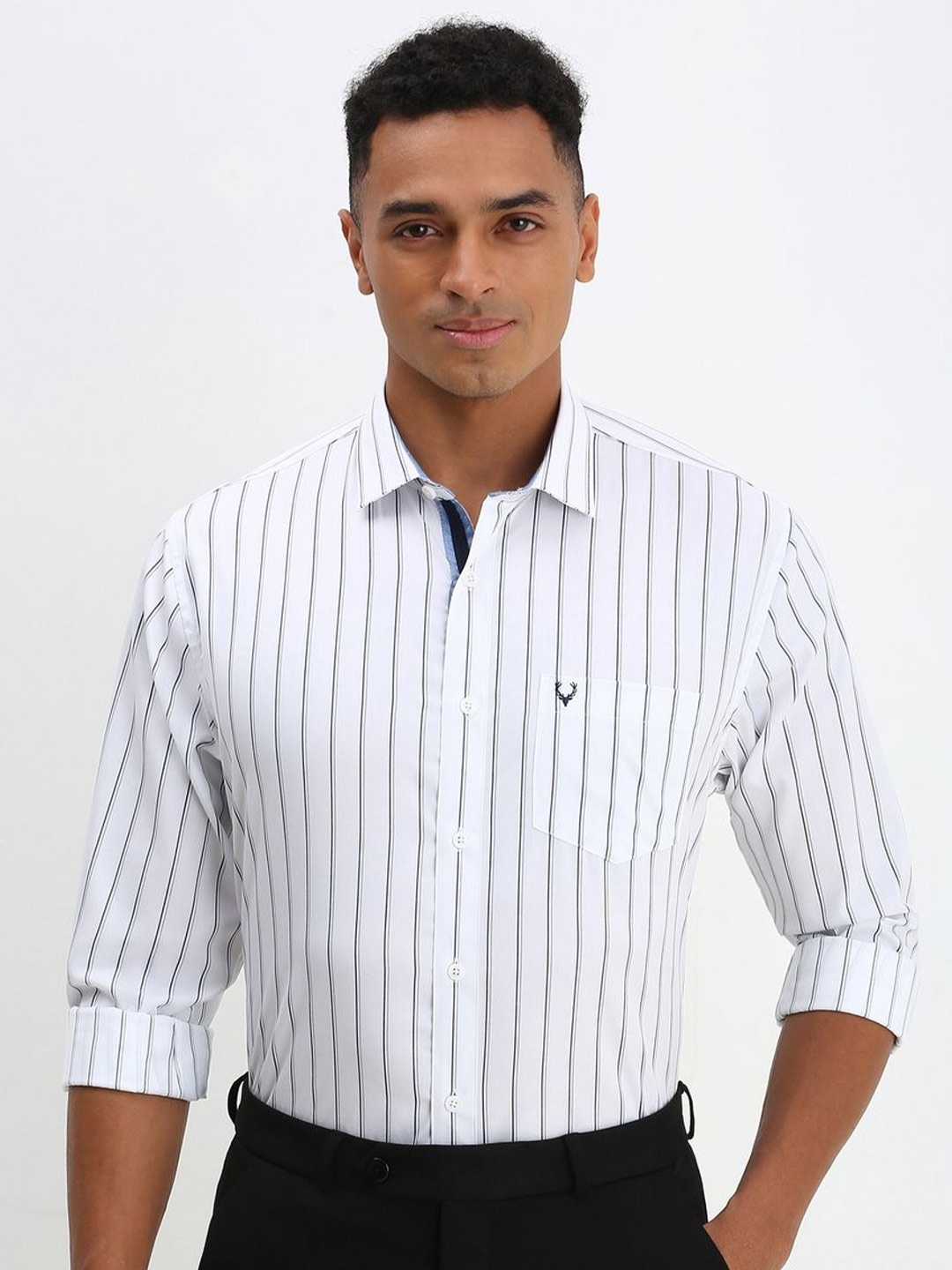 

Allen Solly Men Spread Collar Striped Cotton Slim Fit Formal Shirt, White