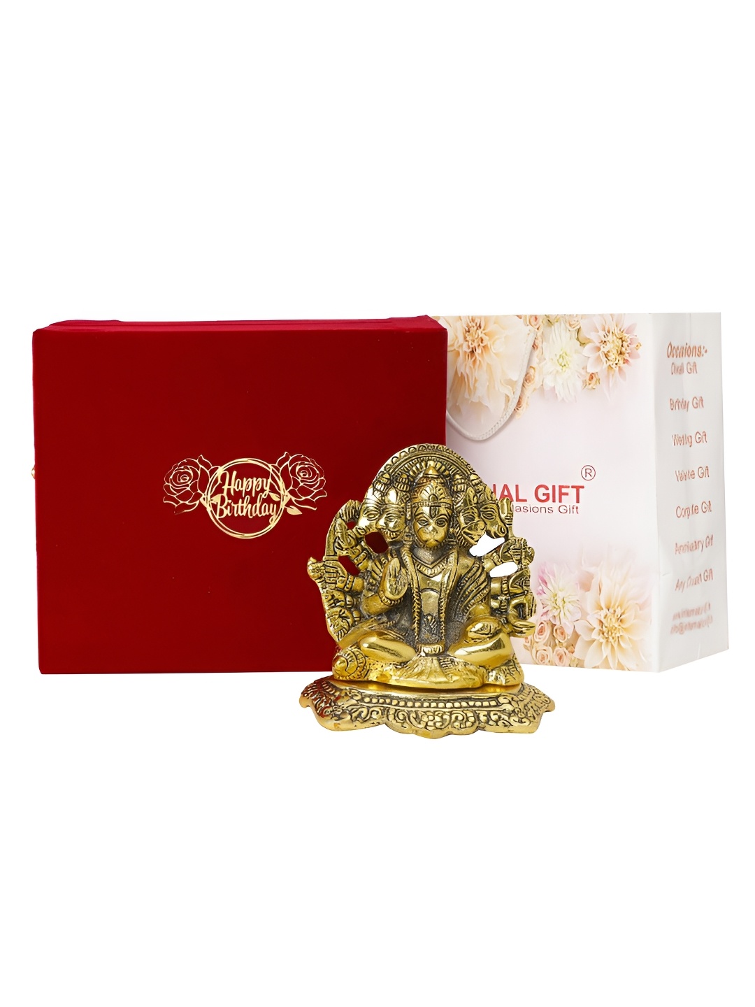 

INTERNATIONAL GIFT Gold Toned Hanuman Idol Showpiece with Happy Birthday Tag & Velvet Box