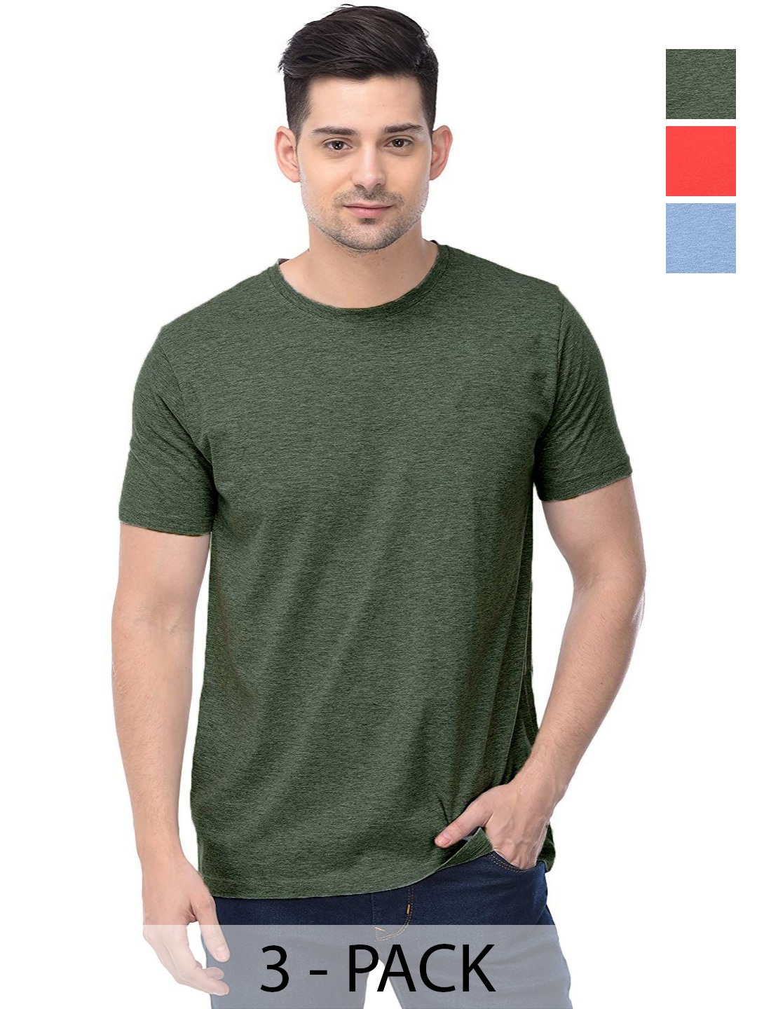 

COLOR CAPITAL Unisex Pack Of 3 Solid Round Neck Cotton T-shirts, Red