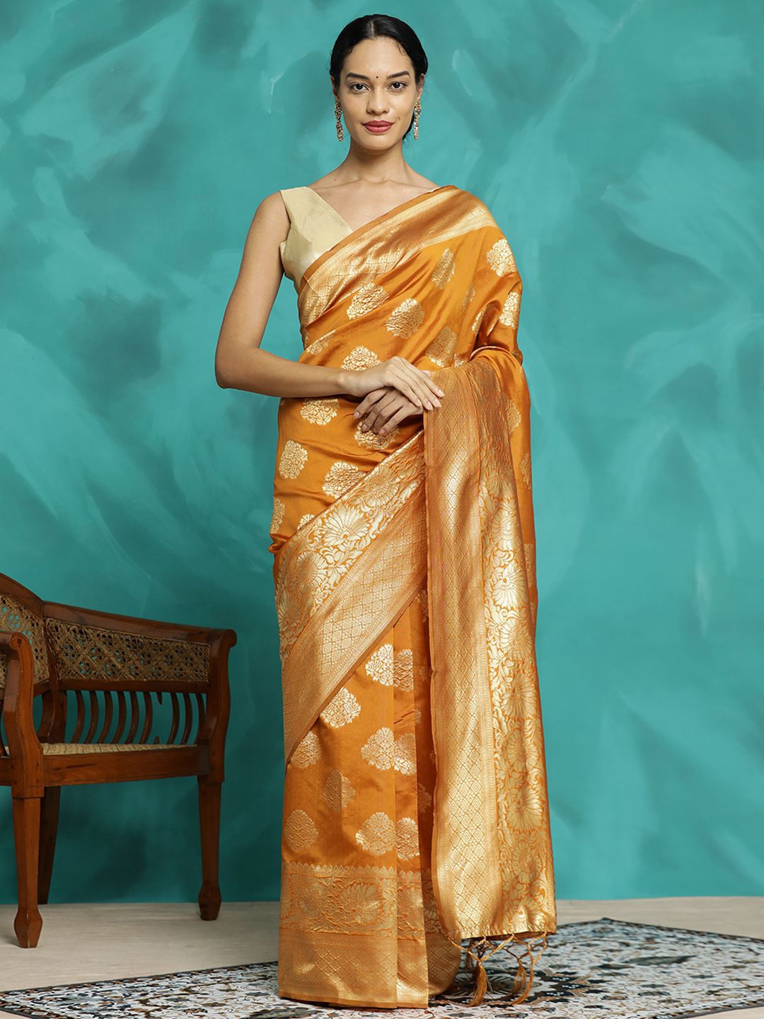 

Jaipur Kurti Zari Woven Design Banarasi Saree, Orange