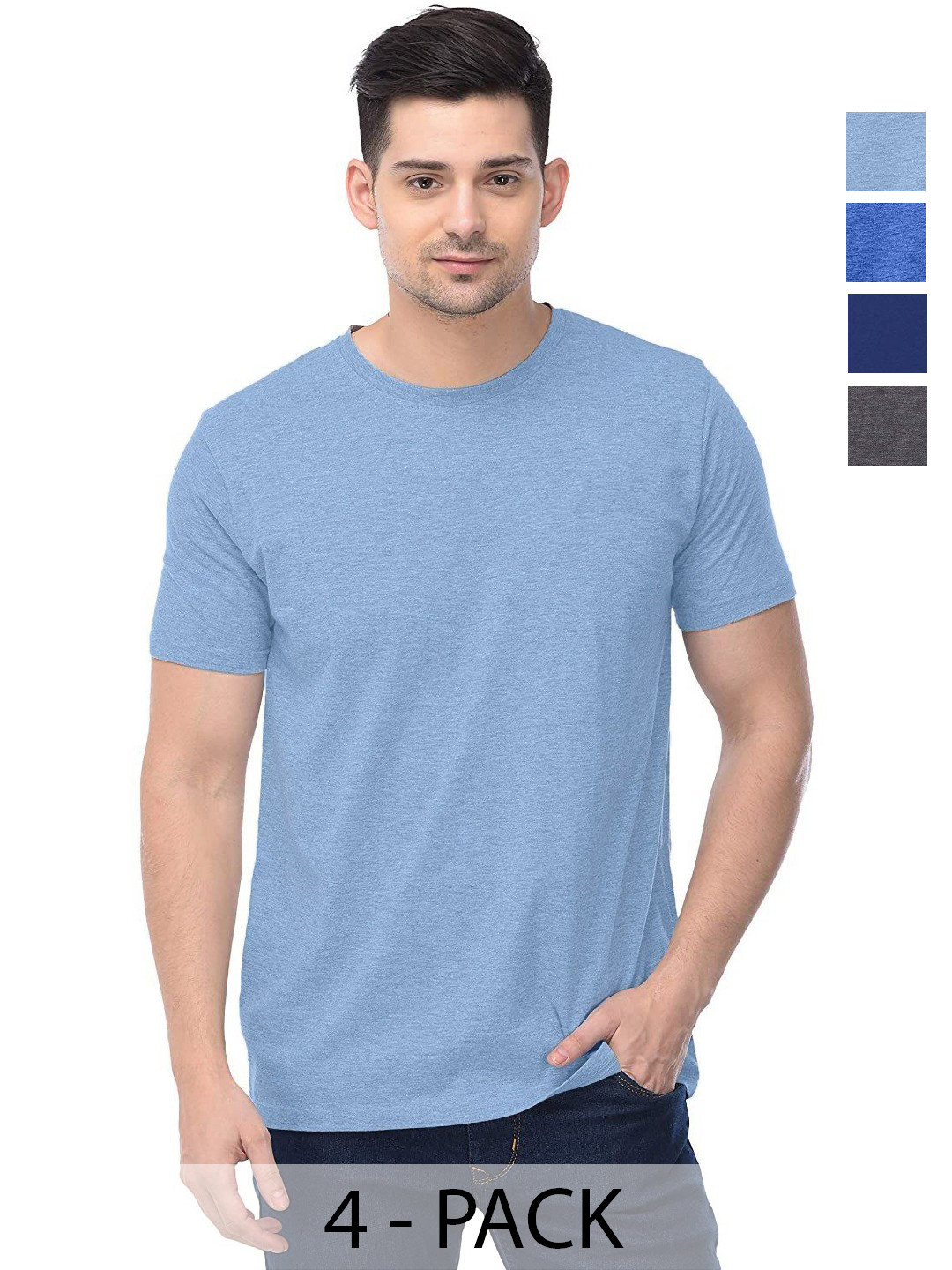 

COLOR CAPITAL Unisex Pack Of 4 Solid Round Neck Cotton T-shirts, Navy blue