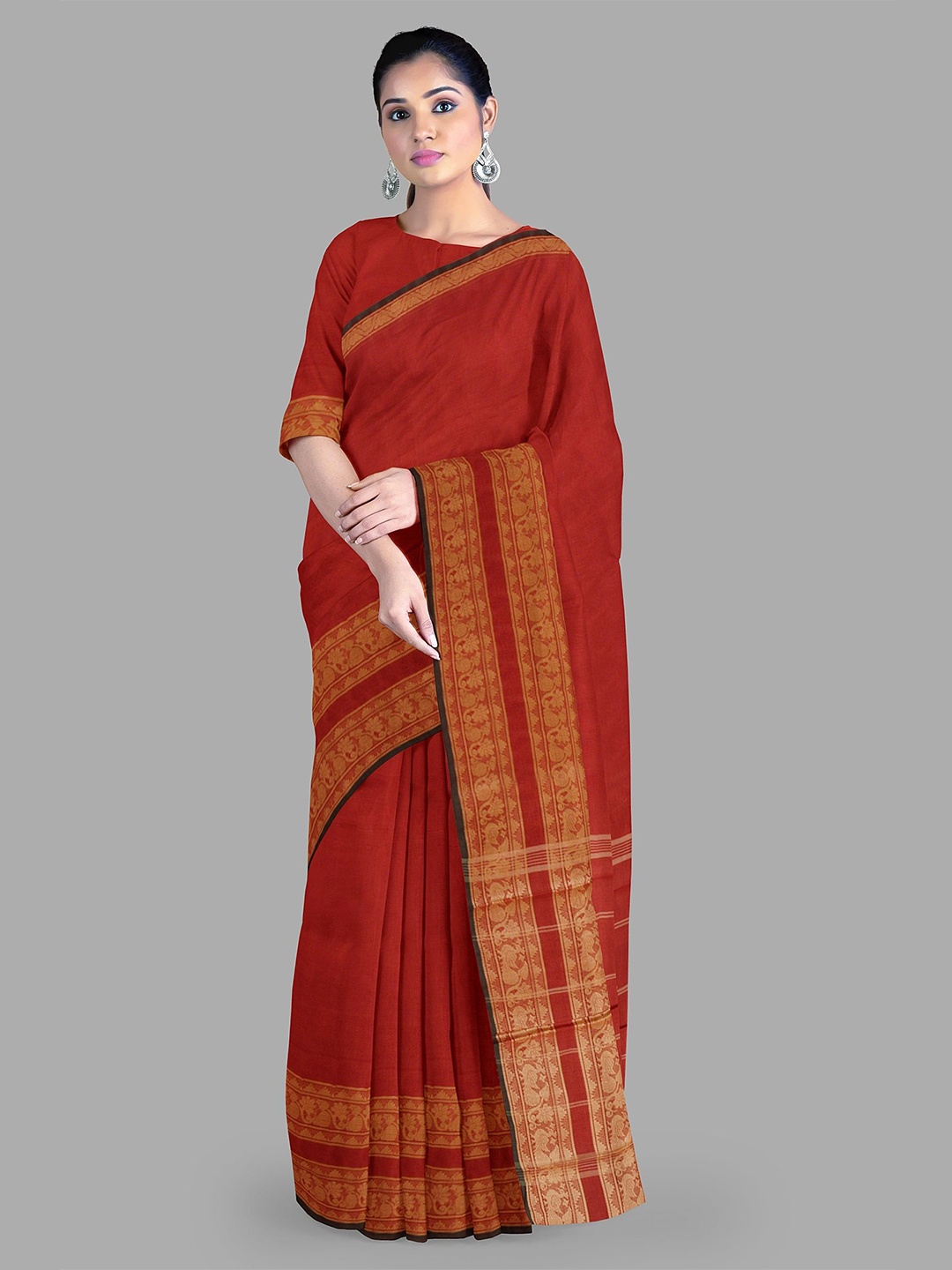 

The Chennai Silks Zari Pure Cotton Chettinad Saree, Red