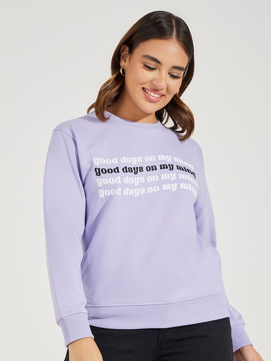 

Styli Women Typography Printed Sweatshirt, Lavender