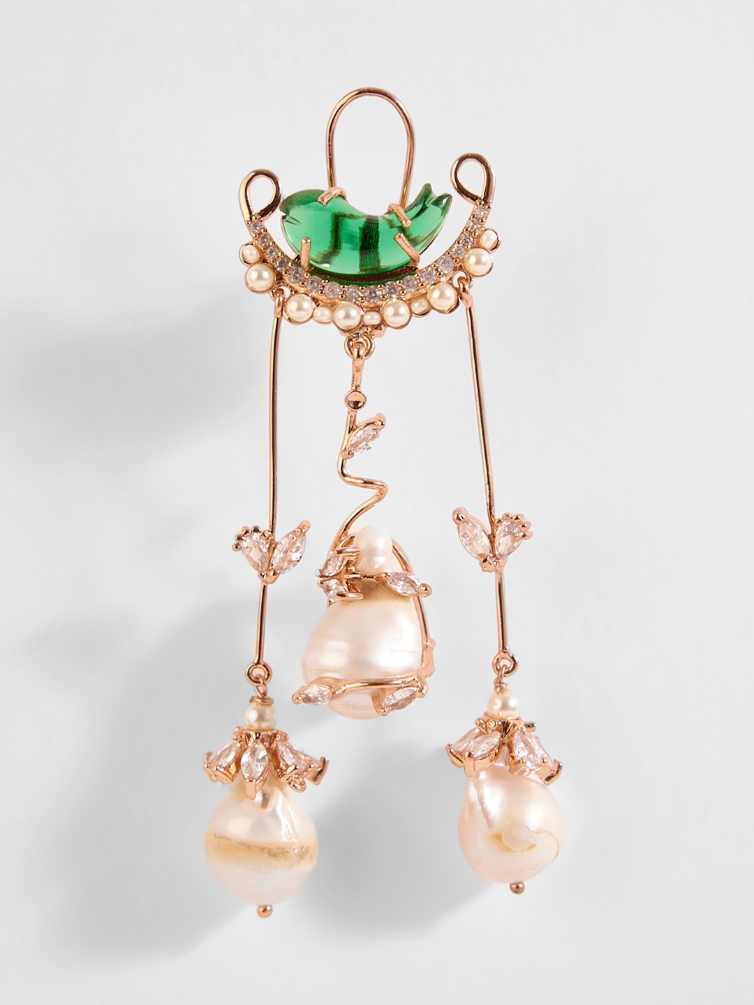 

Outhouse Rose Gold-Plated Stones Studded & Beaded Drop Earrings