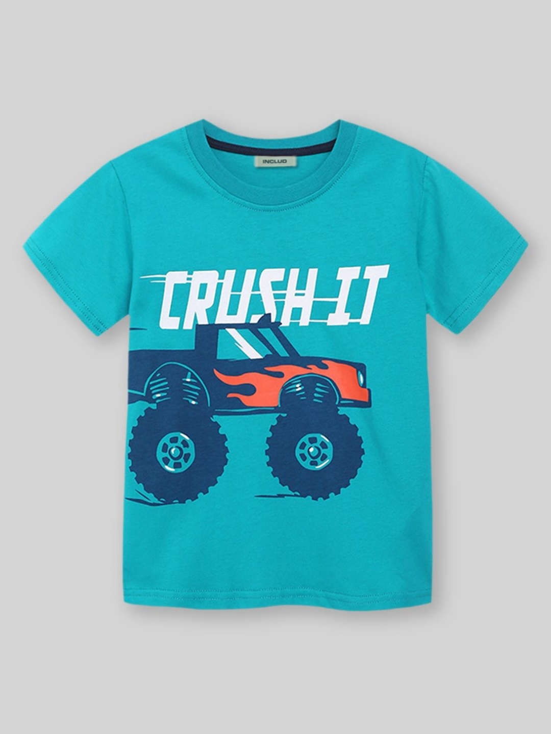 

INCLUD Boys Graphic Printed Round Neck Cotton T-Shirt, Sea green