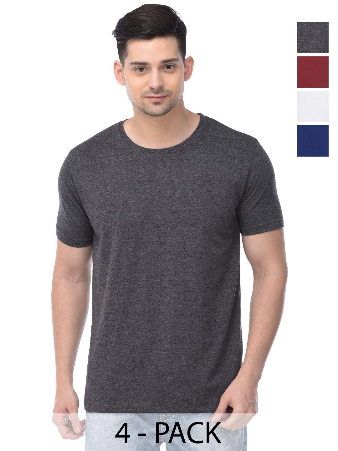 

COLOR CAPITAL Unisex Pack Of 4 Cotton T-Shirts, Grey