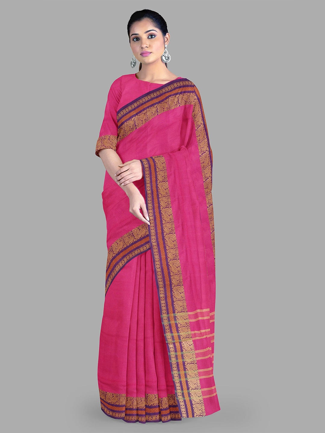 

The Chennai Silks Zari Pure Cotton Chettinad Saree, Pink