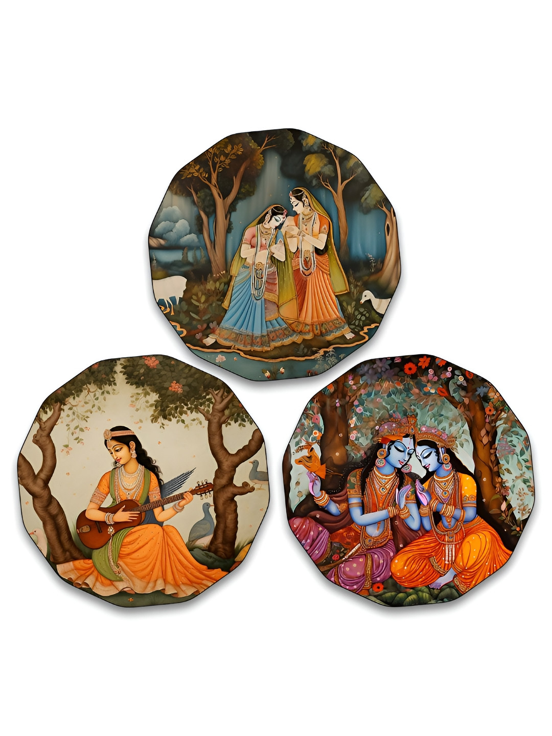 

CLAWCRAFTS Brown & Blue 3 Pieces Religious Printed Wall Hangings