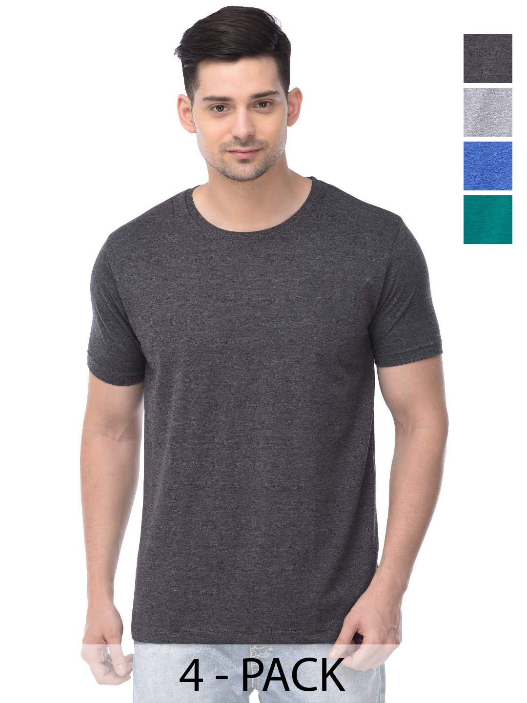

COLOR CAPITAL Unisex Pack Of 4 Solid Round Neck Cotton T-shirts, Green