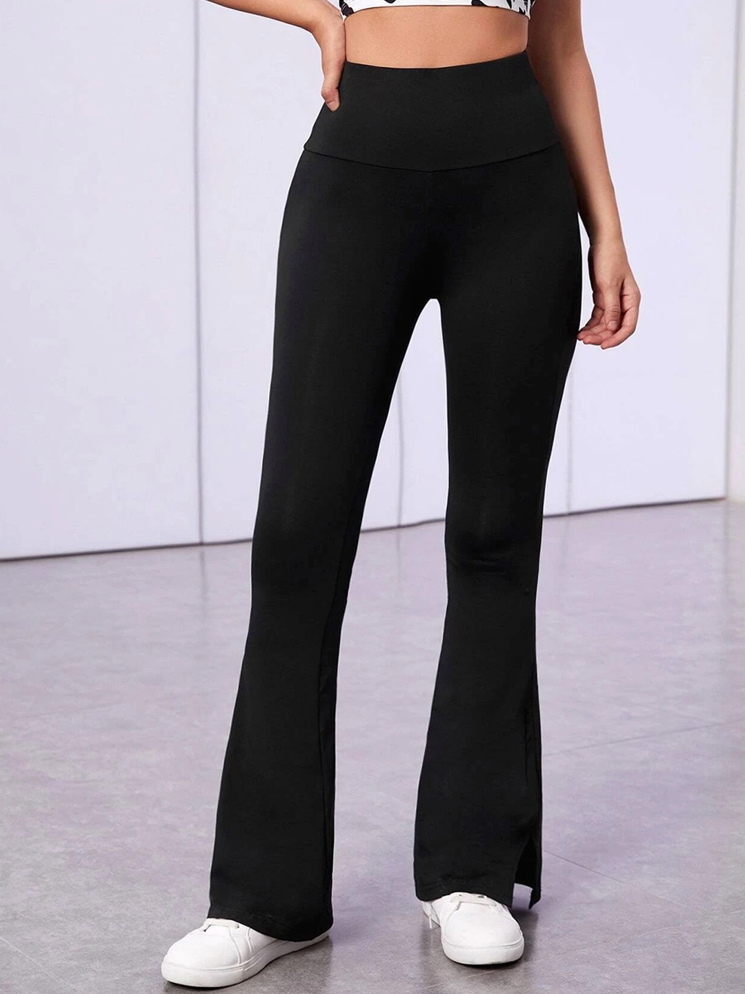 

Stylecast X Slyck Women Solid Flared Wrinkle Free Trouser, Black