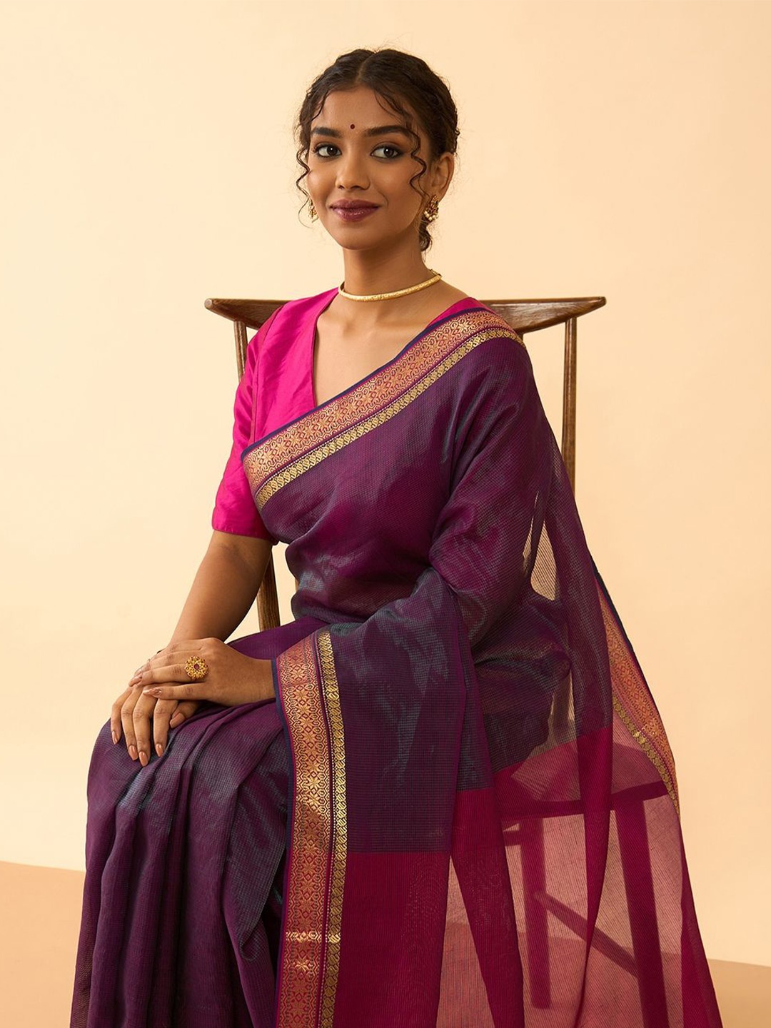 

Taneira Zari Tissue Maheshwari Saree, Purple