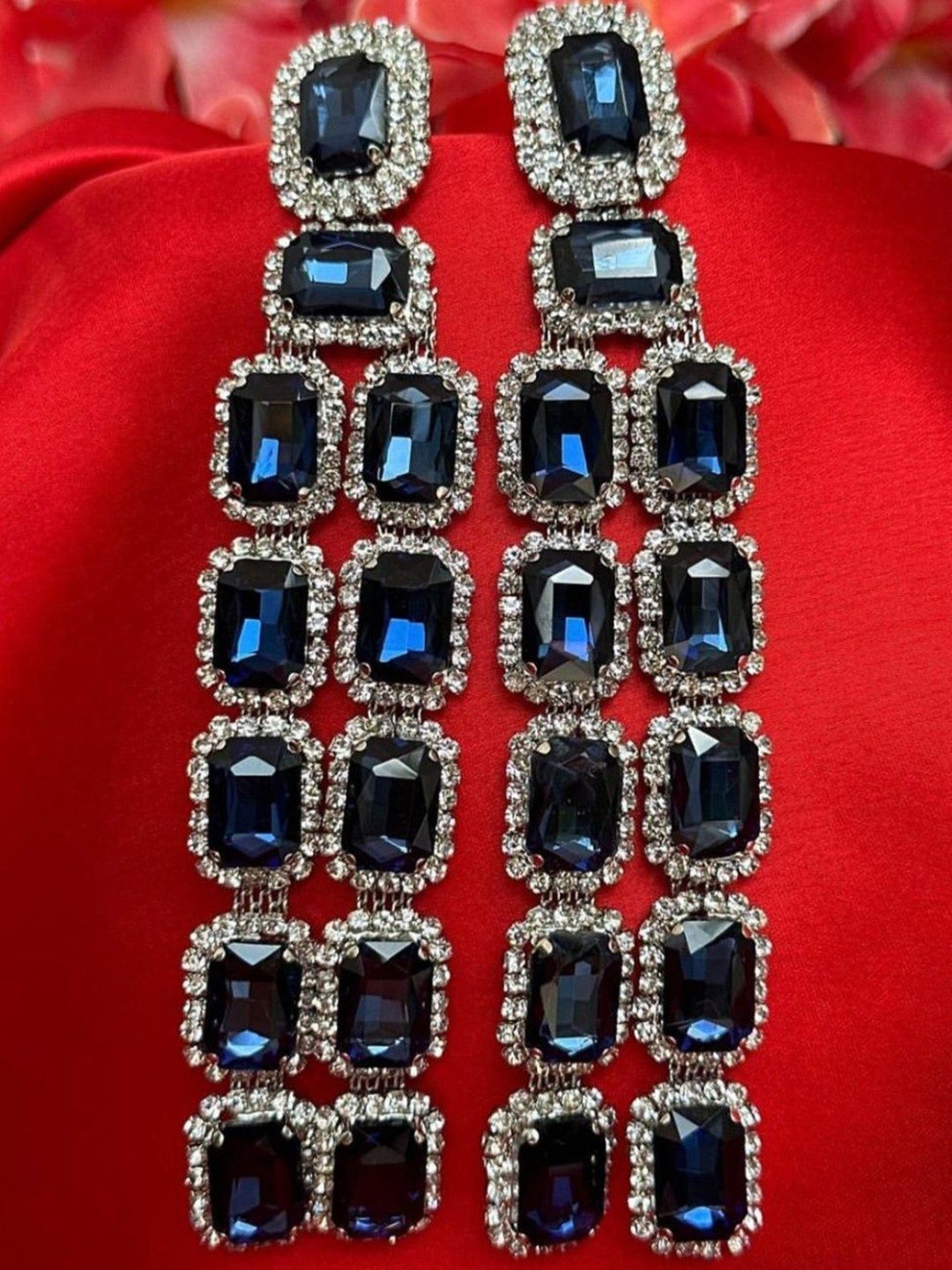 

AMADA JEWELS Crystals Stone Studded Drop Earrings, Blue