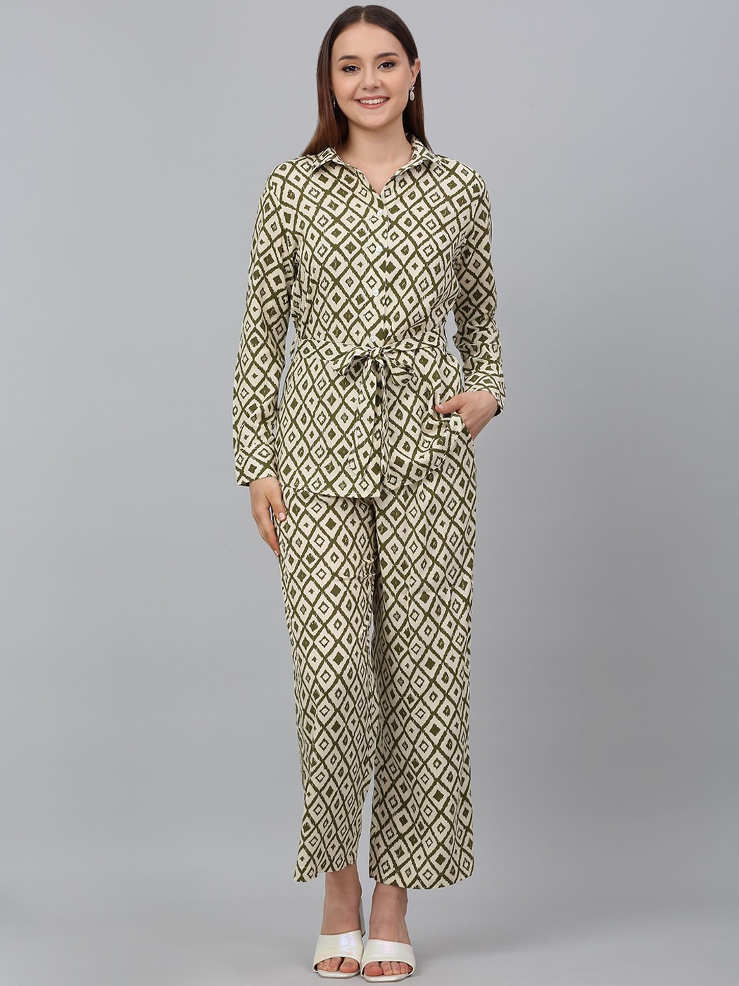 

Cantabil Printed Tunic With Trouser Co-Ords, Green