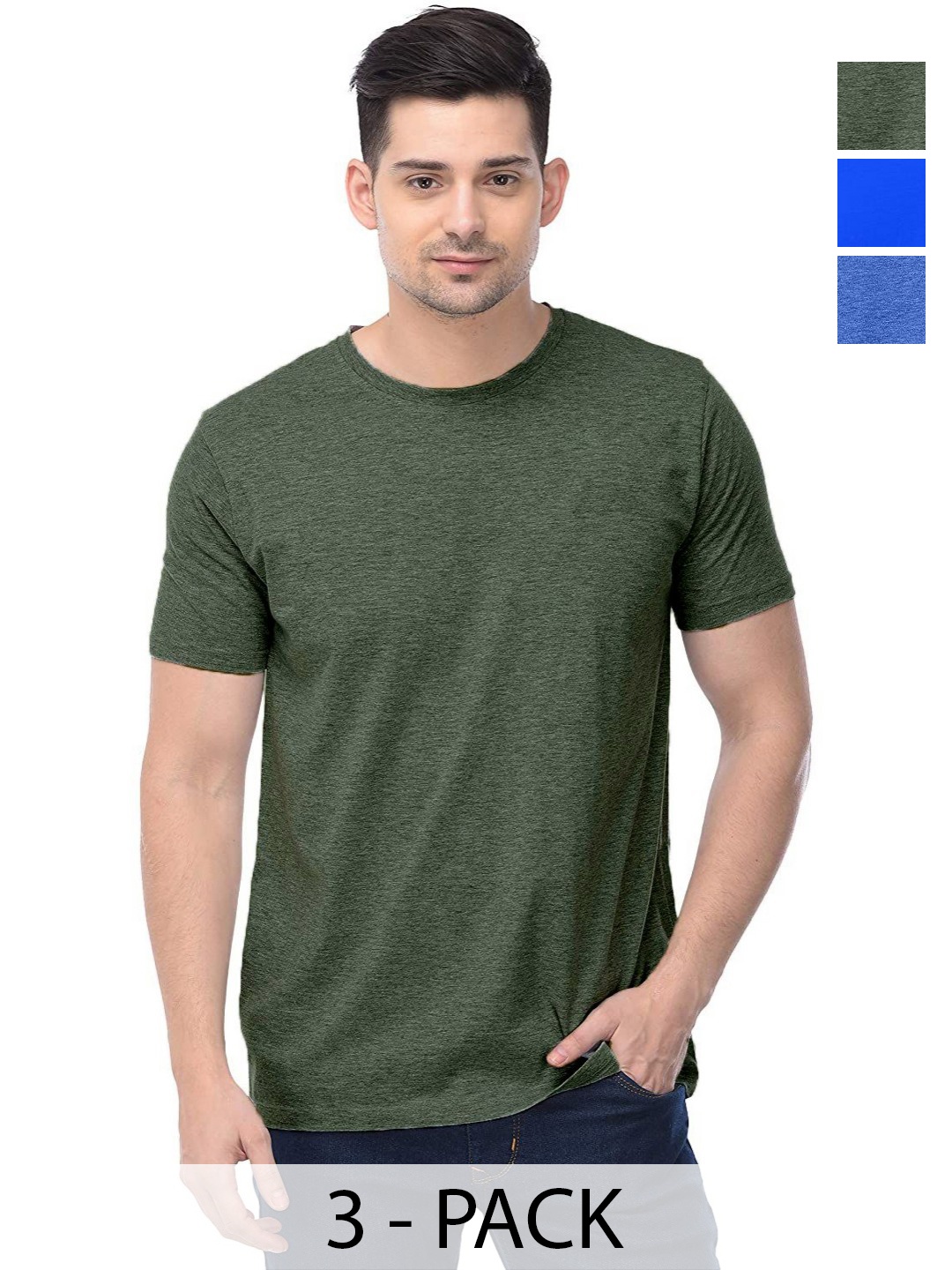 

COLOR CAPITAL Unisex Pack Of 3 Cotton T-Shirts, Olive