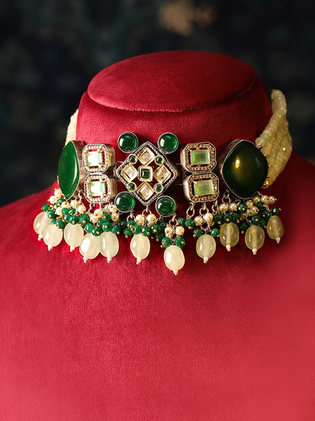 

Priyaasi Gold Plated Kundan Studded Geometric Pattern Necklace and Earrings