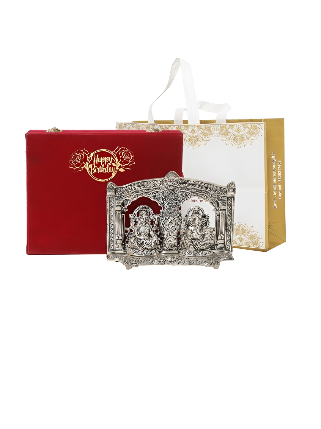 

INTERNATIONAL GIFT Silver Toned Laxmi Ganesh Metal Idol Showpiece With Velvet Box