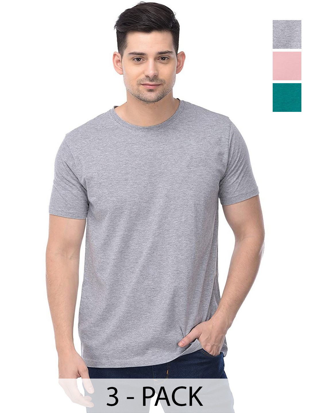 

COLOR CAPITAL Unisex Pack Of 3 Solid Round Neck Cotton T-shirts, Green
