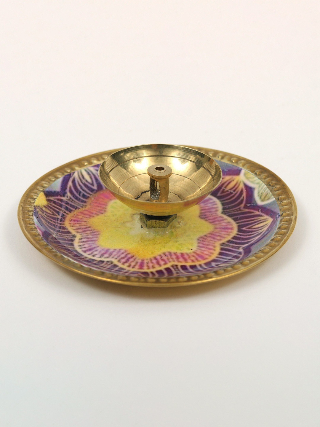 

Exotic India Gold Toned & Purple Brass Diya With Plate