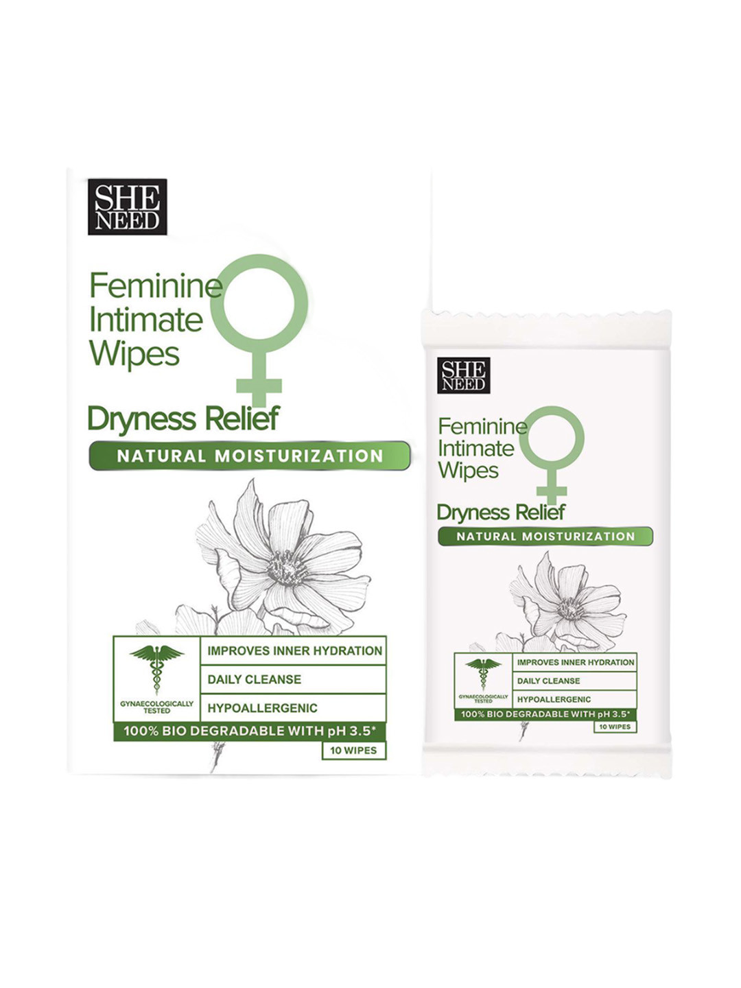 

SHENEED Feminine Dryness Relief Intimate Wipes - 10 Wipes, White