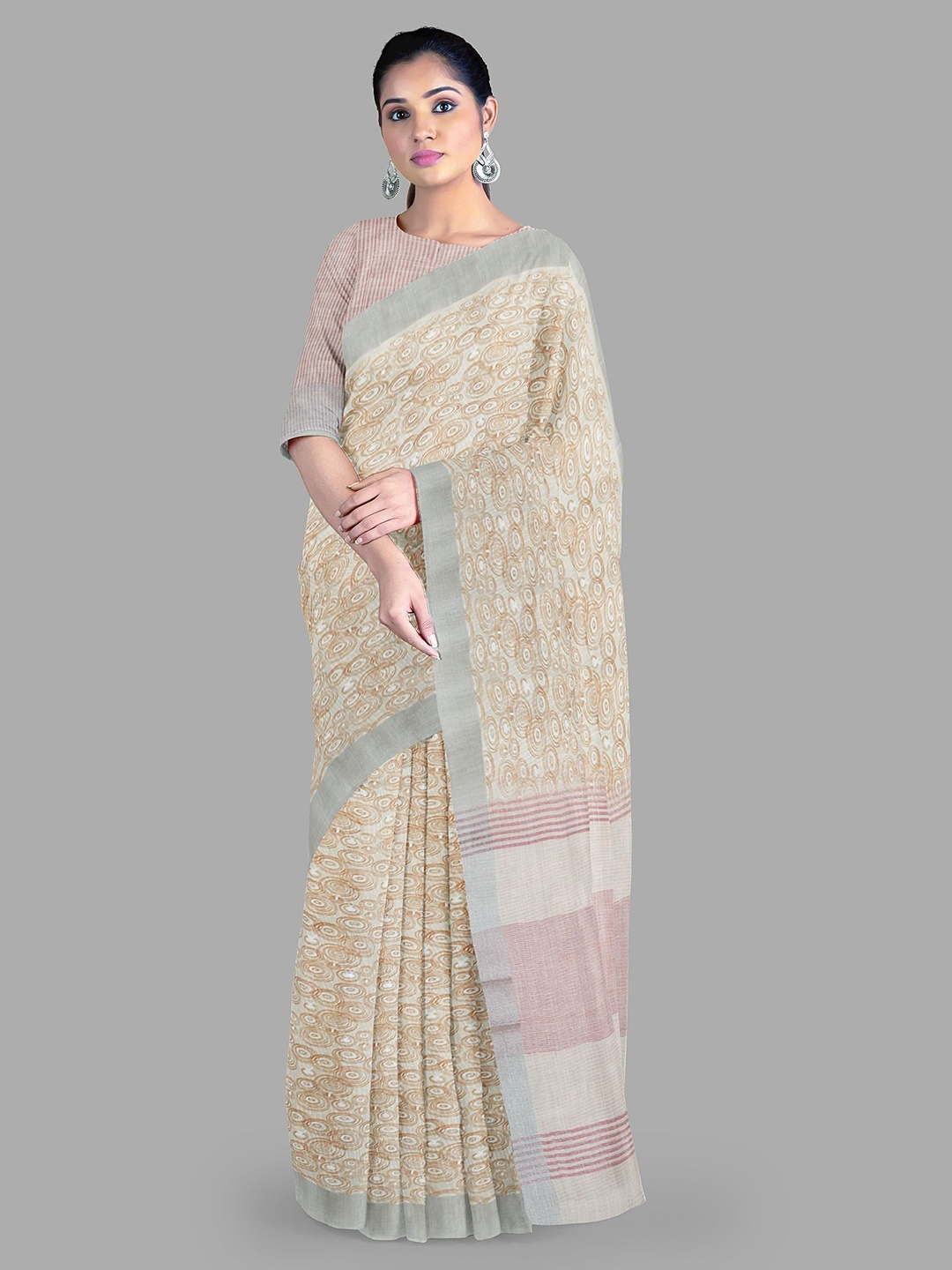 

The Chennai Silks Geometric Printed Saree, Cream