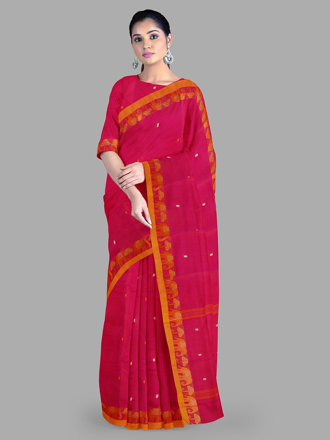 

The Chennai Silks Woven Design Zari Pure Cotton Chettinad Saree, Red