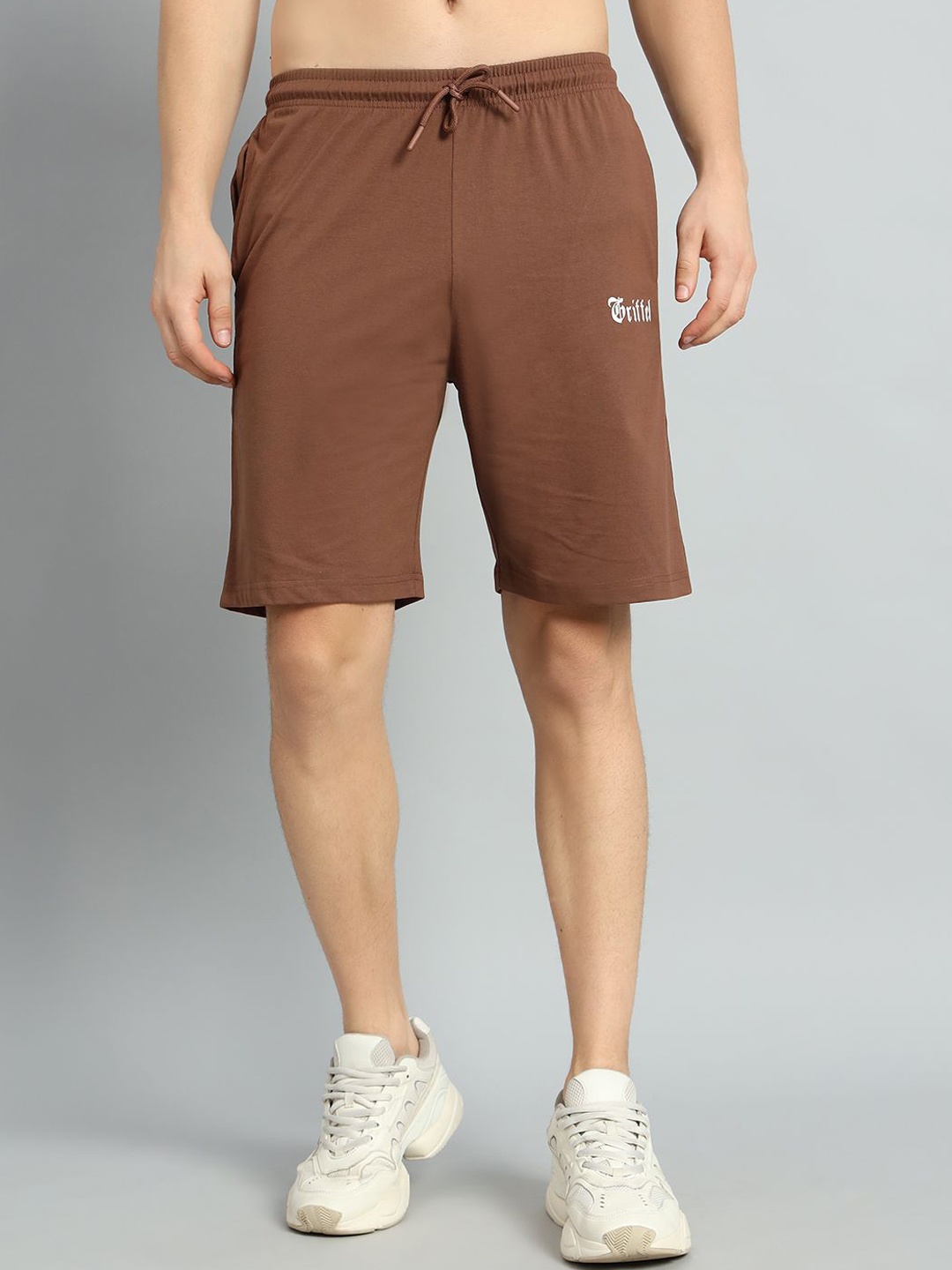 

GRIFFEL Men High-Rise Sports Shorts, Coffee brown