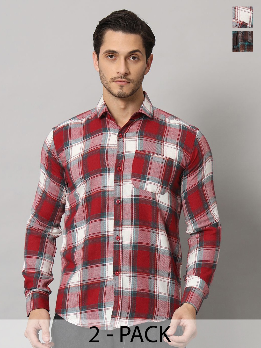 

Bigreams Men Comfort Spread Collar Tartan Checked Cotton Slim Fit Casual Shirt, Red