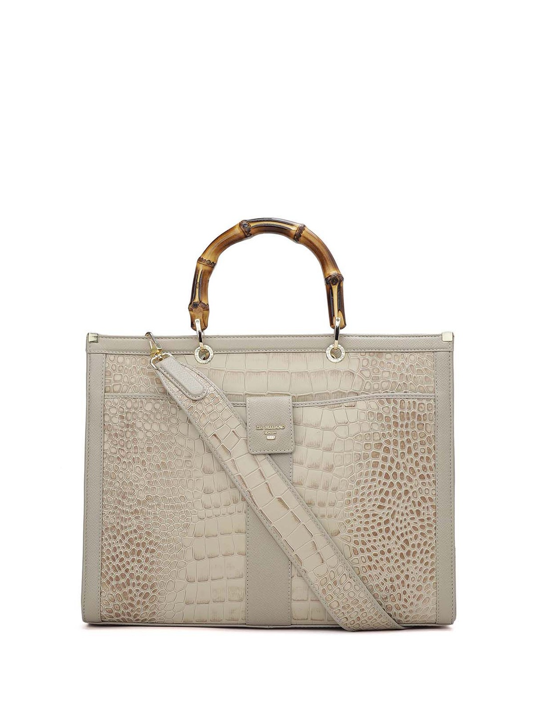 

Da Milano Textured Leather Oversized Structured Handheld Bag, White