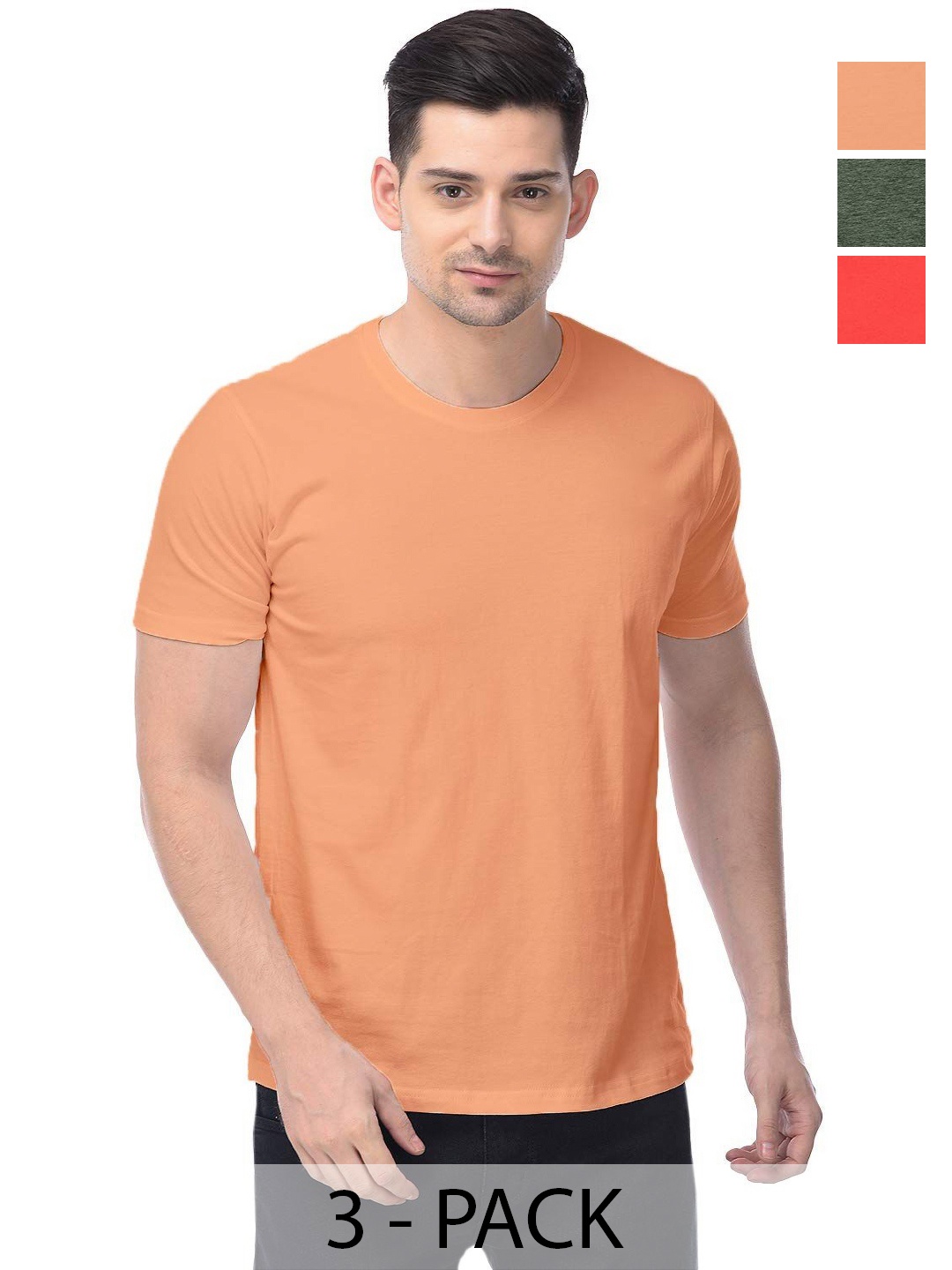 

COLOR CAPITAL Unisex Pack Of 3 Cotton T-Shirts, Orange