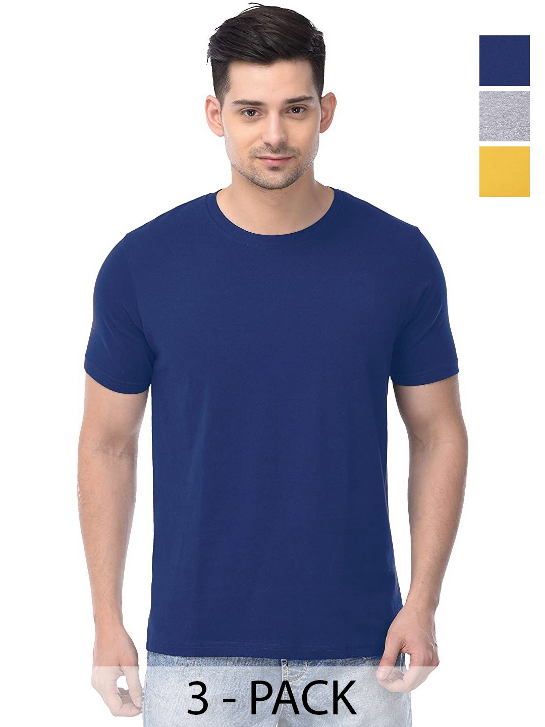 

COLOR CAPITAL Unisex Pack Of 3 Solid Round Neck Cotton T-shirts, Yellow