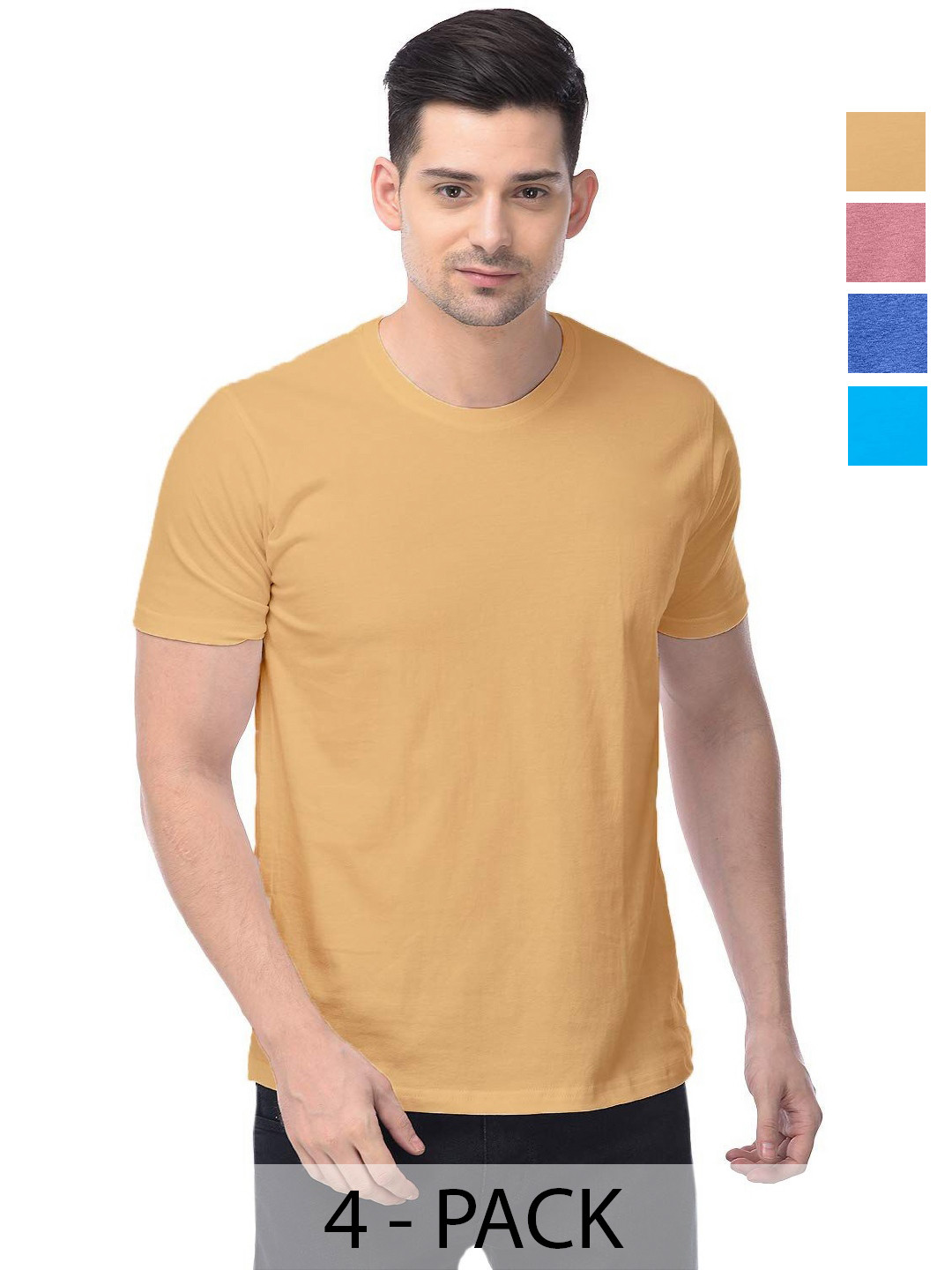

COLOR CAPITAL Unisex Pack Of 4 Cotton T-Shirts, Yellow