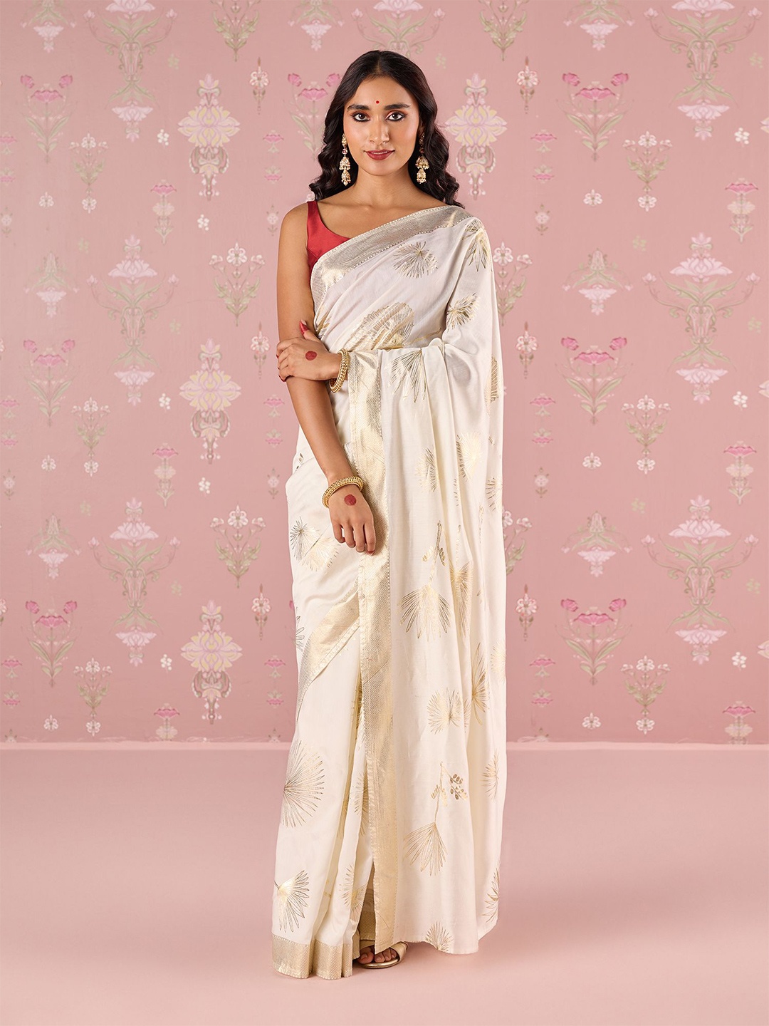 

Likha Floral Chanderi Saree, Off white