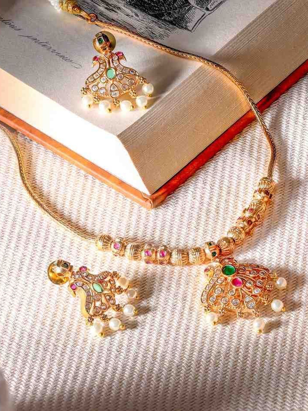 

Vriksham Brass Plated Stone-Studded Jewellery Set, Gold