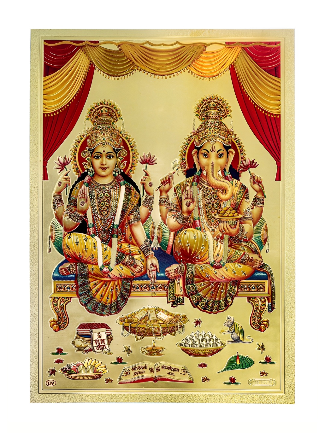 

Hawai Red & Gold-Plated Lakshmi Ganesha JI Religious Wall Photo Frames