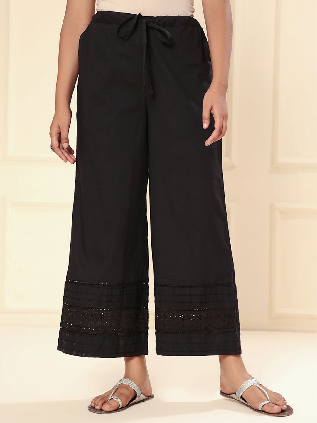 

ARAVALII Women Ethnic Cotton Palazzos, Black