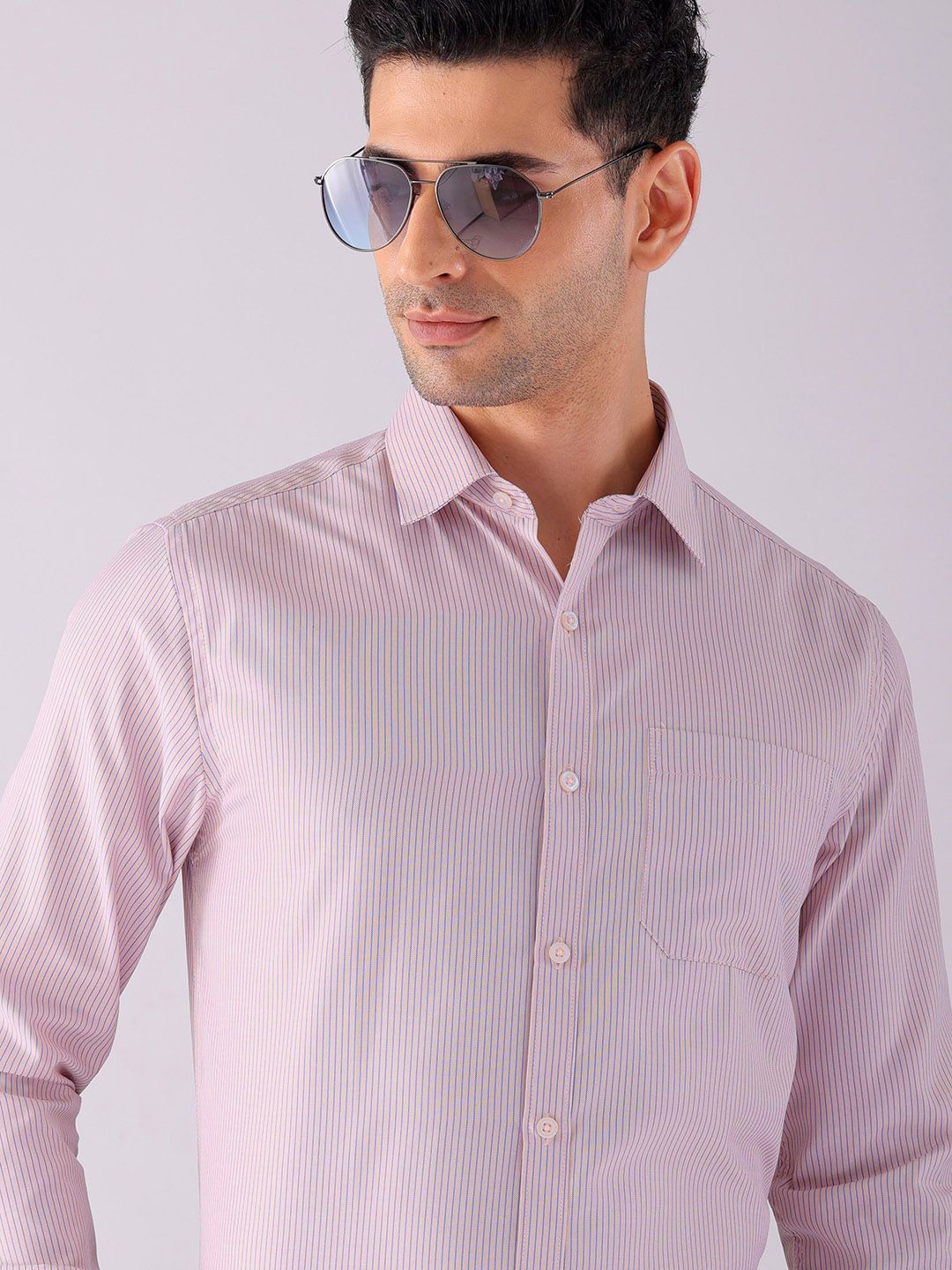 

The Indian Garage Co. X Luxe Men Spread Collar Striped Slim Fit Formal Shirt, Pink